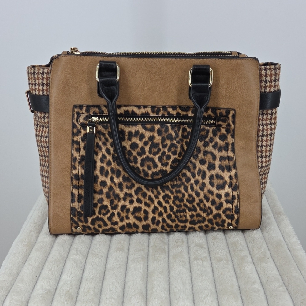 Macy's Tan and Black Leopard Tote Bag